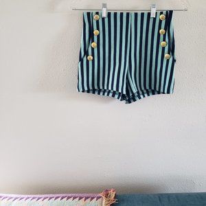 Blue Striped High Waisted Shorts - Size Small